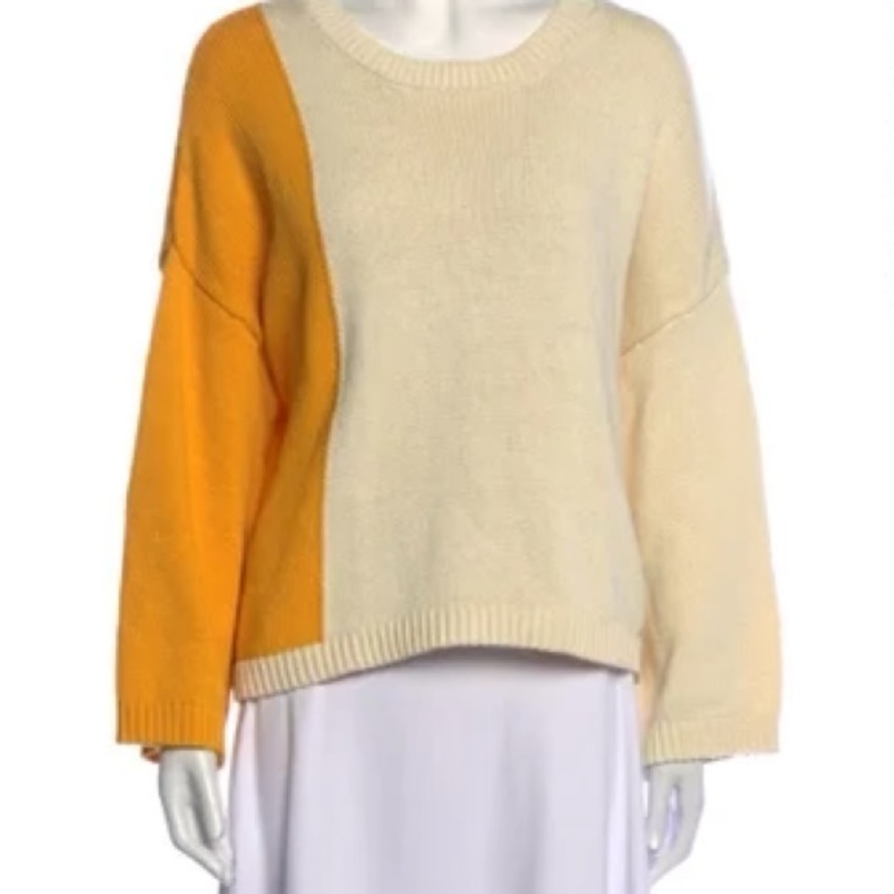 NWT Parrish LA yellow & white crewneck sweater